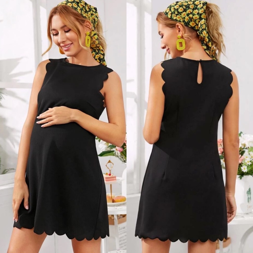 MATERNITY scallop hem black dress sleeveless